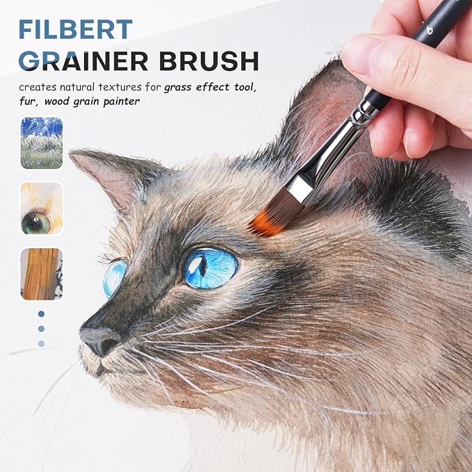 Fuumuui Watercolor Brushes, 10Pcs Professional Watercolor Paint Brush Set, Soft Synthetic Hair - Wide Flat, Dagger, Cat's Tongue, Extended Needle, Round, Grainer for Watercolor Gouache Inks Painting