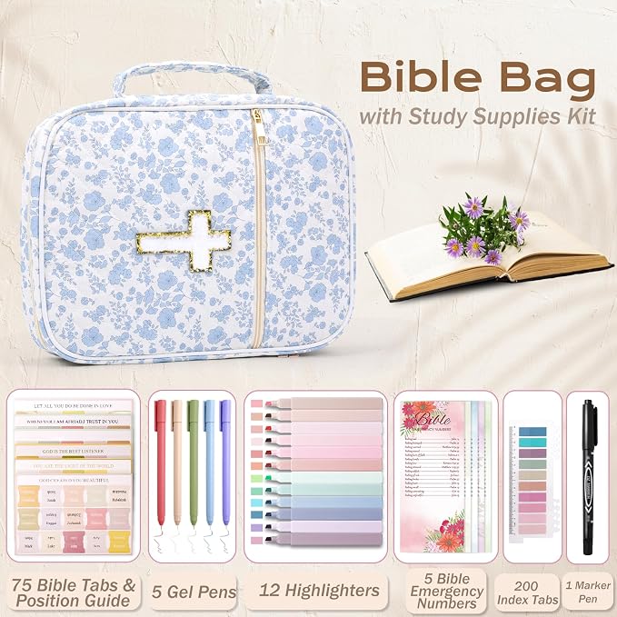 XKDOUS Bible Cover Case for Women Bible Bag Journaling Kit w/Study Supplies