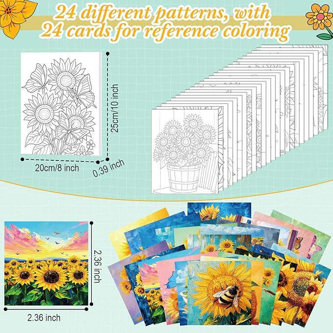 Sherr 24 Pcs Pre Drawn Canvas for Adult, Sunflower, 8 x 10 Inch