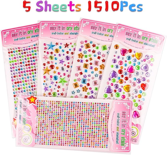 Gem Stickers, 1510pcs Rhinestone Stickers for Crafts, Self Adhesive Jewel Stickers, Acrylic Bling Gems Jewels Stickers for Crafts, Stick on Gems for DIY, Crafts, Craft Supplies for Kids