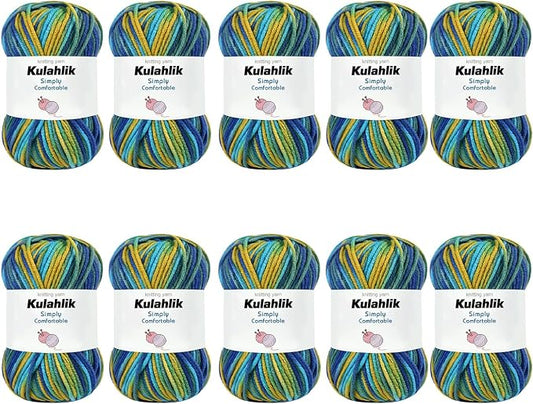 500g(10x50g) Acrylic Yarn for Crocheting and Knitting, Colorful Gradient Yarn Thread, 10 Rolls Skeins, Multicolor Hilo Acrílico, Perfect for DIY Crafts Project