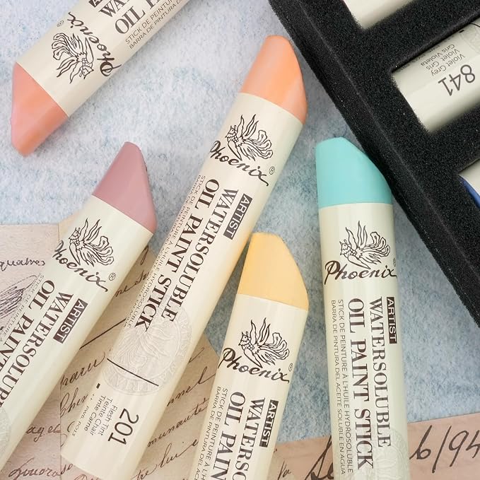 PHOENIX Pastel Colors Oil Paint Stick - Set of 12 Large Muted Colors, 1.25 Oz/37ml, Soft Oil Paint Sticks for Spring Floral Art, Canvas Painting Gift for Oil Painters
