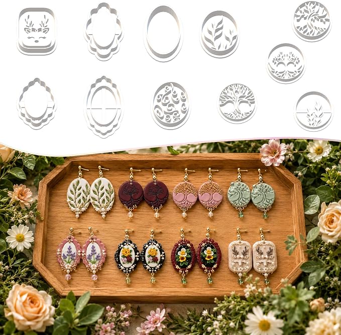 11 Pcs Minimalist Polymer Clay Cutters Set - Tree of Life, Circle & Floral Imprint Cutters for Polymer Clay Jewelry Making, Gift for Friends, Sisters & Minimalist Style Lovers