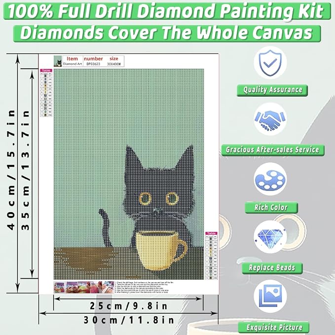 Black Cat Diamond Art Kits for Adults Diamond Painting Kit for Beginner