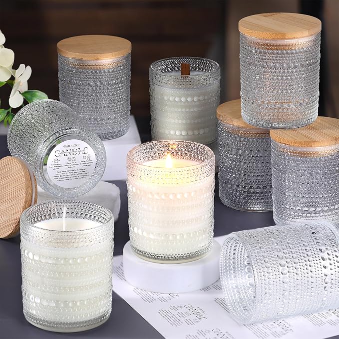 DARJEN 12 Pcs 10 oz Glass Candle Jars with Lids, Candle Tins-Clear | Thick Wall Ribbed Glass, Airtight Wood Lids- The go to candle jar for DIY, thoughtful gifters, growing candle brands