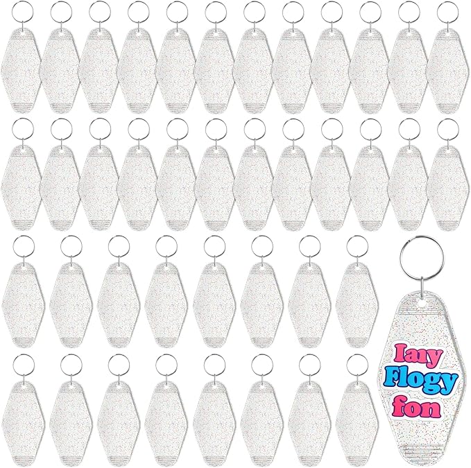 LOTMER 20/30/40/80 PCS Hotel Keychain Blank with Key Rings, 60 Colors Motel Key Chains for DIY Keychains