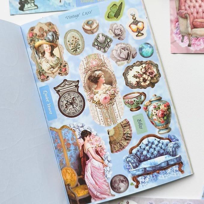 Vintage Sticker Book 500+ Stickers 30 Pages for Journaling Scrapbooking