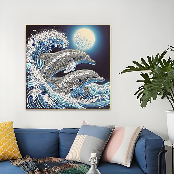 Dolphin Pearl Diamond Art Kits for Adults,Full Drill Dot Art 11.8 x 11.8In | 5D Diamond Painting Kits ,DIY Diamond Dots Gem Art Craft, Beginners Home Wall Decor