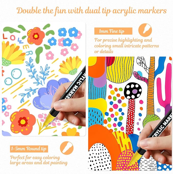 nauets 36 Colors Precision Dual Tip Acrylic Paint Markers Pens - Dot & Fine | Works on Rock, Wood, Fabric, Canvas, Glass, Scrapbook, Paper, Ceramic, Egg, DIY Craft Art Gift - Classroom & School Supplies