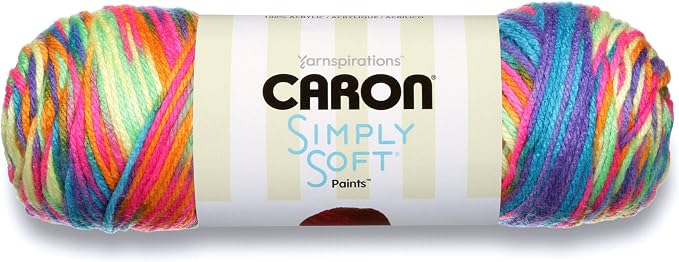 Caron Simply Soft Paints Yarn (4) Medium Worsted Gauge 100% Acrylic - 5oz - Rainbow Bright - Machine Wash & Dry
