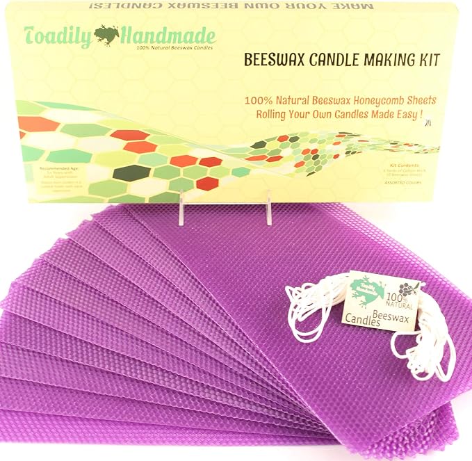 Make Your Own Beeswax Candle Kit - Includes 10 Full Size 100% Beeswax Honeycomb Sheets in Purple and Approx. 6 Yards (18 Feet) of Cotton Wick. Each Sheet Measures Approx. 8" x 16 1/4".