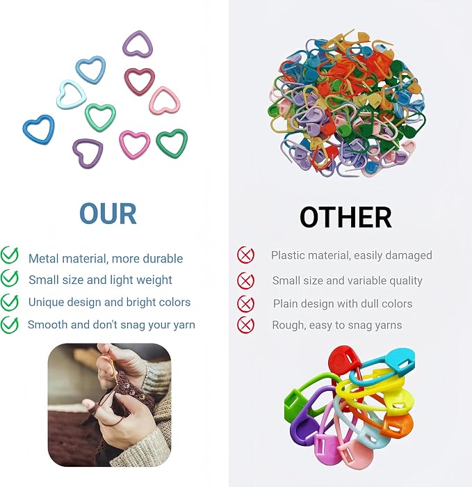 Wonafa 50Pcs Heart-Shaped Metal Stitch Markers,Metal Colorful Crochet Stitch Markers,with Storage Box for Crocheting Clothing Tag DIY Craft Project (Heart-Shaped-50Pcs)