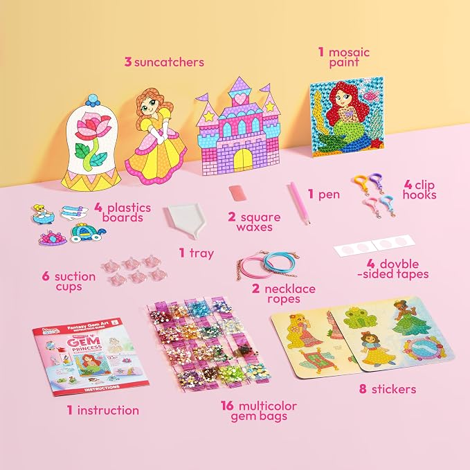 Klever Kits 16 Projects Gem Princess for Kids, Make Your Own Diamond Gem Painting Kit, Arts and Crafts for Girls Ages 6-12, Gem Craft Activities Kits, Premium Art Gift Ideas for Girls Ages 6, 7, 8+