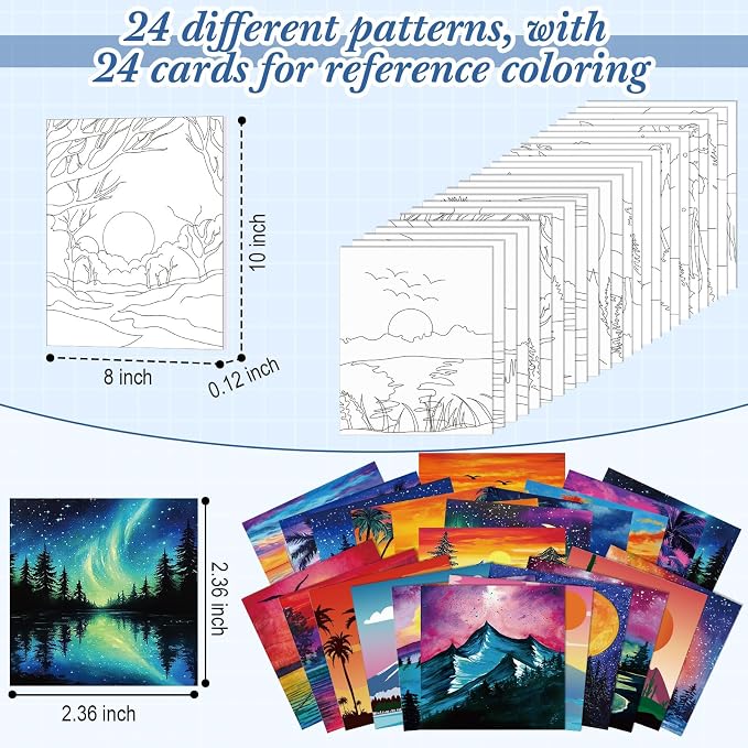 Sherr 24 Pcs Pre Drawn Canvas for Adult, Scenery, 8 x 10 Inch
