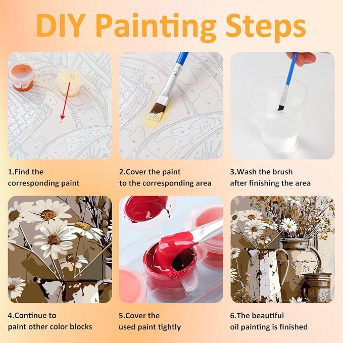 Mandun Farmhouse Paint by Numbers Kit for Adults,3 Pack, 7.8x11.8 inch | DIY Painting Kits Crafts for Adults, Relieve Stress, Frame Canvas, Wooden Easel, Gift Box, Home Wall Decor