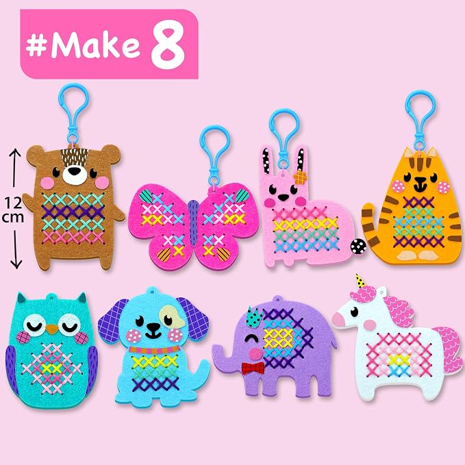 EZCRA My First Cross Stitch Kit for Kids Ages 4-8, 8 No Mess Felt Animals