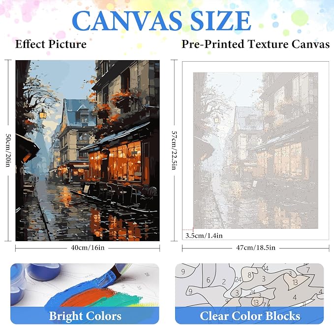 PRASIO Paint by Numbers Kit for Adults Beginner, Street View Adult Paint by Number Kits on Canvas, DIY Acrylic Watercolor Oil Paint by Number for Adults for Home Decor Gift 16x20 Inch