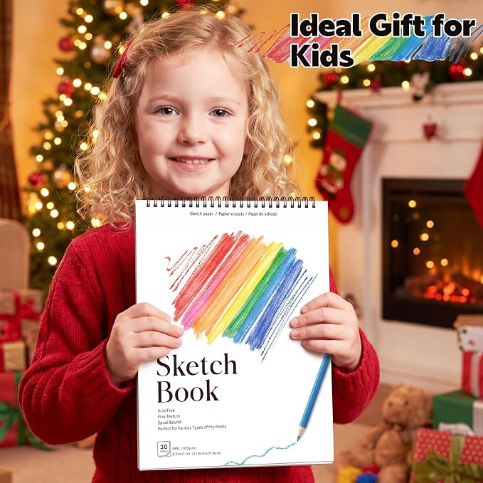 12 Pack Sketch Books, 8.5 × 11 in, Spiral Bound, 100gsm, Acid Free | 30 Sheets Each, 68lb Paper, Works with Pencil Charcoal & Crayon, Portable for School Travel & Beginner Artists