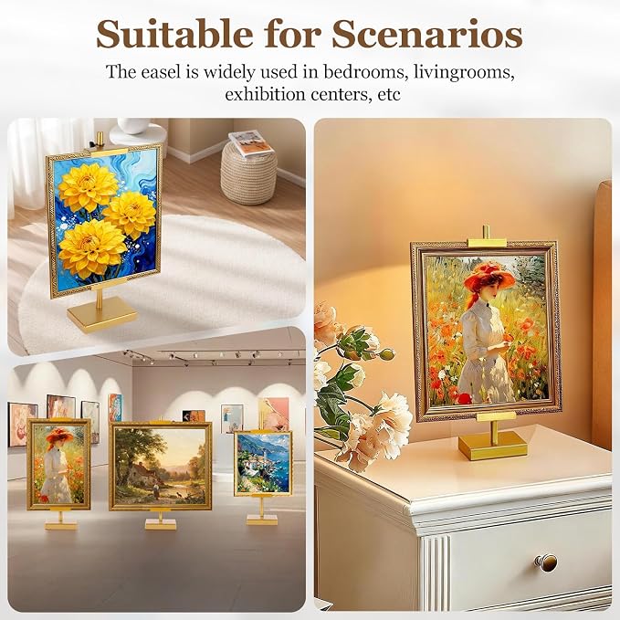30'' Adjustable Tabletop Easel Stand, Gold Easel for Display | Steady and Elegant Picture Easels for Display, Picture Frame Stand, Adjustable Art Easel,Picture stand for Artwork, Photo.