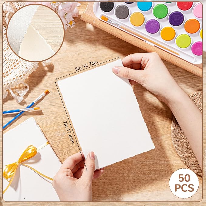 50 Sheets Deckle Edge Paper 5 x 7 in, 160 GSM Handmade Paper