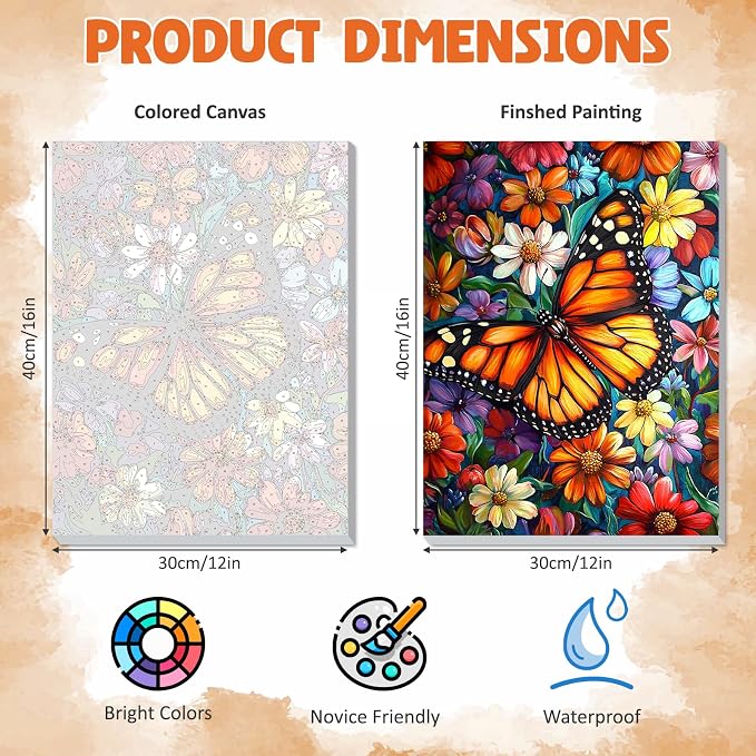DOMROM Framed Paint by Numbers Kit for Adults Beginners, DIY Butterfly Paint by Number Kit on Canvas, DIY Oil Painting Kits for Home Wall Decor Gift 12x16inch
