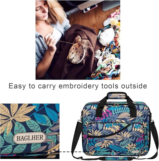 BAGLHER Cross Stitch & Embroidery Organizer Bag - Large Portable Project Storage with 3 Compartments, Travel Friendly Carrying Case for 11.2" Hoops, Threads, Supplies (Hawaii)