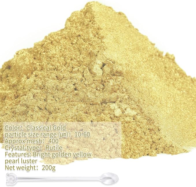Mica Powder,200g/7.24oz Large Jar,Classical Gold Mica Powder Pigment for Epoxy Resin，Lip Gloss，Paint，Dye，Soap Making，Nail Polish,Candle Making,Bath Bombs