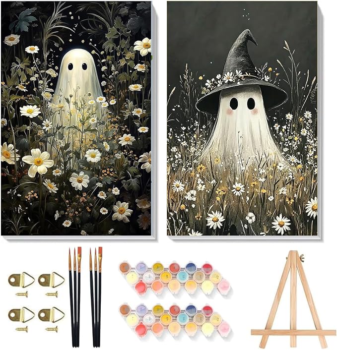 SUJINMEI 2 Pack Halloween Paint by Numbers Kit for Adults (Ghost, 8x12inch)