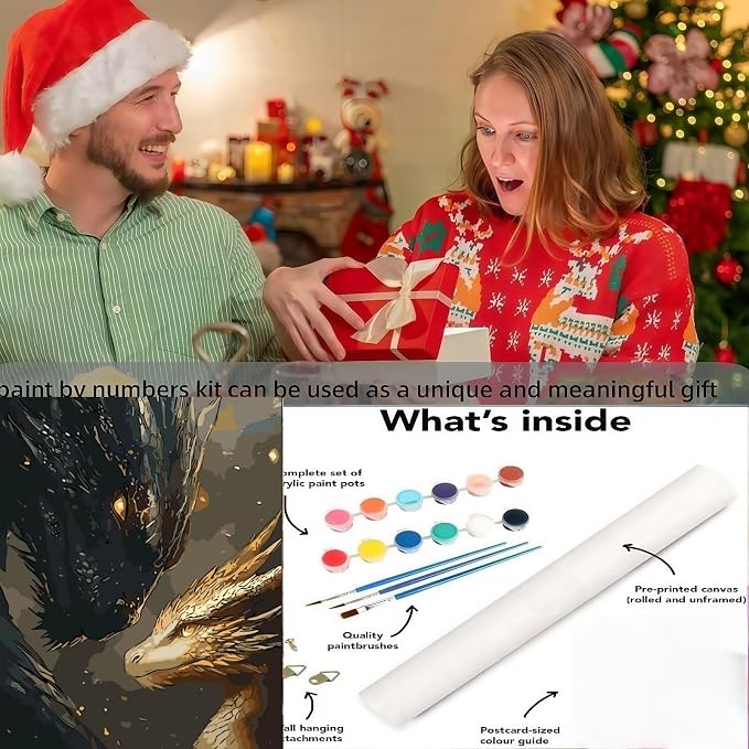 BYGFHLYW Animal Dragon Paint by Numbers Kit for Adults Beginners | Black Golden Dragon Easy Adult Paint by Number Kits On Canvas, DIY Acrylic Oil Painting Kits for Home Wall Decor 12x16Inch