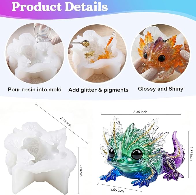 Resin Axolotl Resin Molds Silicone, 3D Detailed Animal Silicone Molds, Flexible Effortless Demoldable Epoxy Resin Molds, Thickened Deep Epoxy Molds for Art Crafts, Gift, and Home Decor
