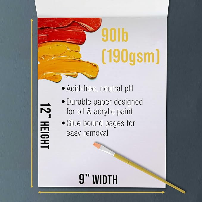 U.S. Art Supply 9" x 12" Premium Heavy-Weight Oil Painting Pad, 2 Pack | 30 Sheets Total - 90lb (190gsm) - Oil Pastel Paper for Students and Adults
