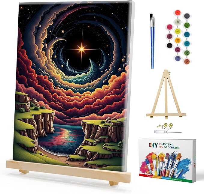 SmartEZ Landscape Paint by Numbers Kit for Adults Framed Canvas, 8x12 Inch | Adult Paint by Number Kits with Frame for Gift, Home Wall Decor, 7.87x11.81 Inch