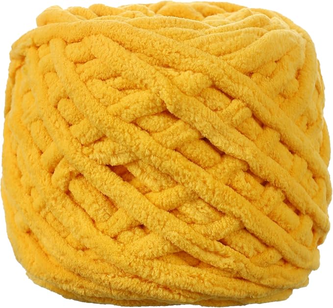 Plush Chenille Chunky Yarn for Crocheting 100g(54.6yd) - Bulky Thick Fluffy Yarn for Knitting- Soft Velvet for Baby, Blanket Knitting Blanket Yarns- Amigurumi Yarns(Yellow)