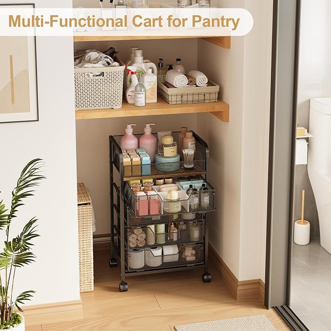 Yociyoga 5-Tier Craft Cart with Wheels-Rolling Storage Cart with Drawers,Rolling Utility Cart with DIY Divider,Art Supply Organizer Cart,Rolling Cart with Drawers,Craft Organizers and Storage,Black