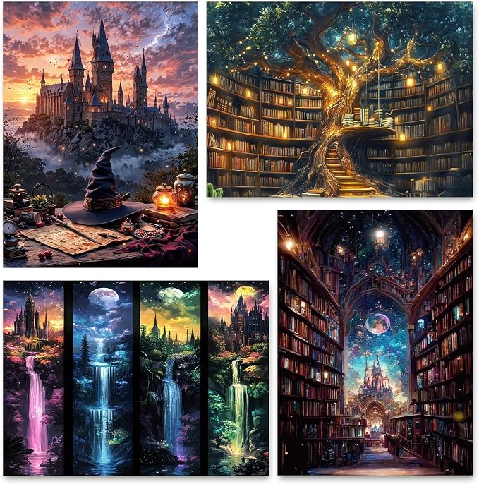 4 Pack Castle Paint by Numbers Kit for Adults Framed Canvas, Frameworkless | Easy Adult Paint by Number Kits on Canvas DIY 4 Pack Castle Painting for Beginners Art by Numbers for Home Wall Decor Gift