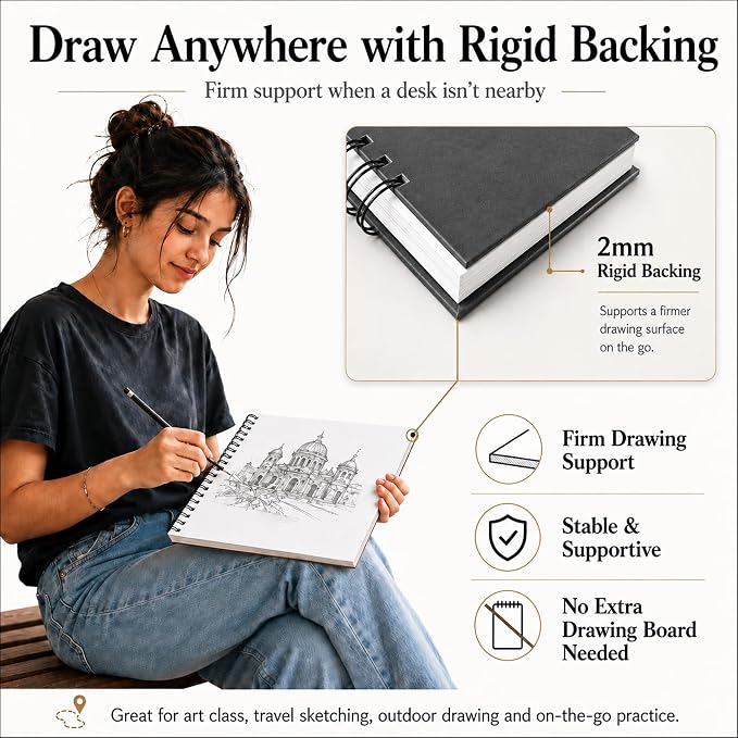 Yagol Sketch Book 9"x12", Spiral-Bound Sketchbook, 68lb/100gsm, 100 Sheets | Sketch Pads for Drawing for Adults, Students & Beginners; Acid-Free Drawing Paper for Art Class, School, Home & Daily Drawing