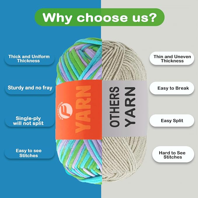 3.5Oz/120yds Beginner Easy Yarn for Crocheting and Knitting;Worsted-Weight Medium #4;Cotton Blend Yarn for Beginners Amigurumi DIY (Ocean, 1 Skein)