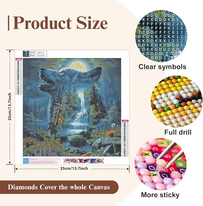 Mosaflare 5D Wolf Diamond Painting Kits for Adults 13.7x13.7 Inch