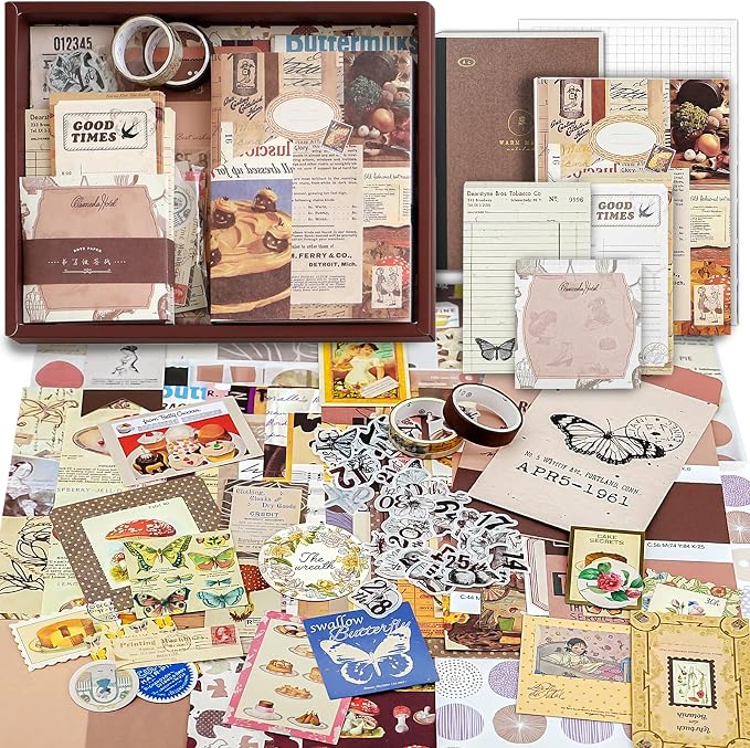 Scrapbooking Supplies Kit, A6 Grid Notebook, Vintage Junk Journaling Kit