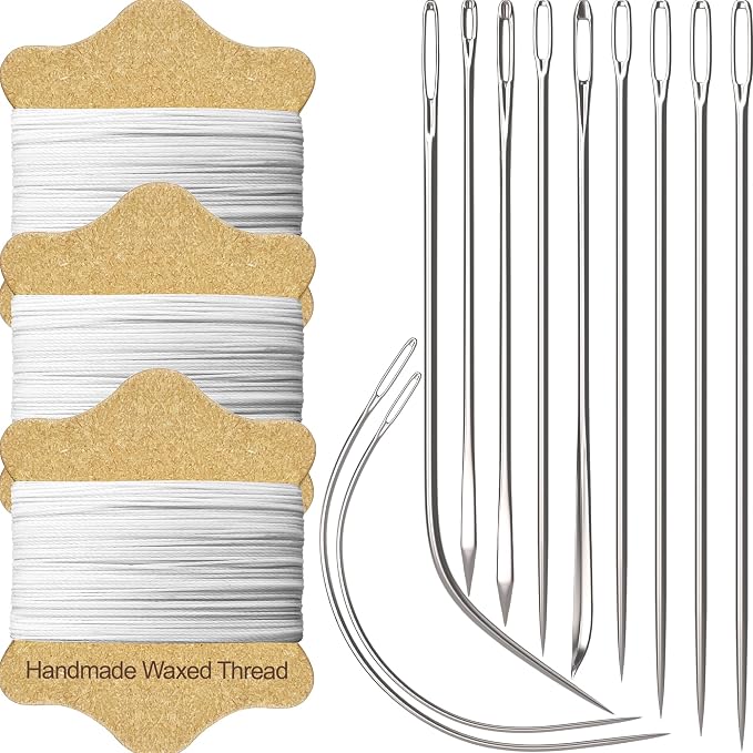 VONEEDL Upholstery Repair Kit: Waxed Sewing Thread (3 Rolls - White Color) & Heavy Duty Needles (11 PCS) for Leather, Canvas & Quilting Thread