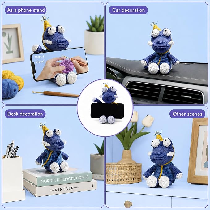Knitting Kit for Beginners, Learn to Crochet Animal Kit (Blue, 2 Pack)