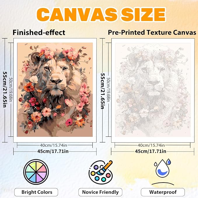 CRZMODE Lion Paint by Numbers Kit for Adults, Lion Paint by Numbers for Adults, Acrylic Painting Crafts for Home Decor Gift (16x20inch)