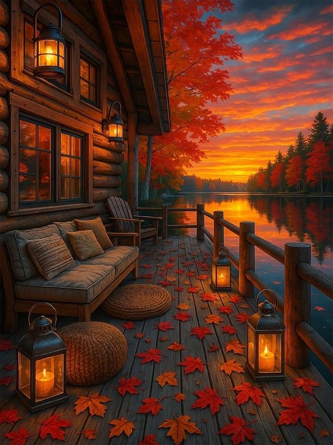 Fall Landscape Diamond Art Kits for Adults,Autumn Scenery Diamond Painting