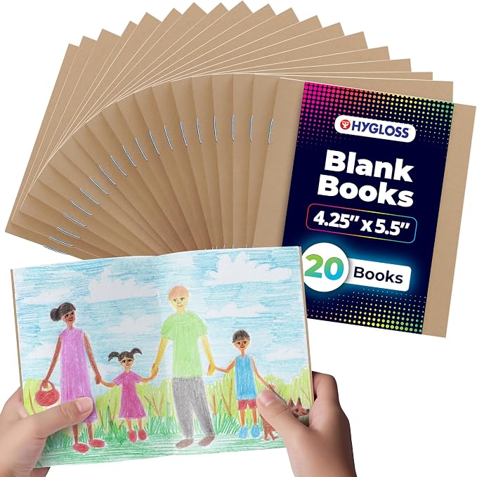 Hygloss Blank Books - Bulk 20 Pack – 4.25" x 5.5" A6 Kraft Paperback Blank Books for Kids to Write Stories, Doodle, Arts & Crafts – Plain Drawing Sketchbook, Unlined Journal, Notebook Without Lines