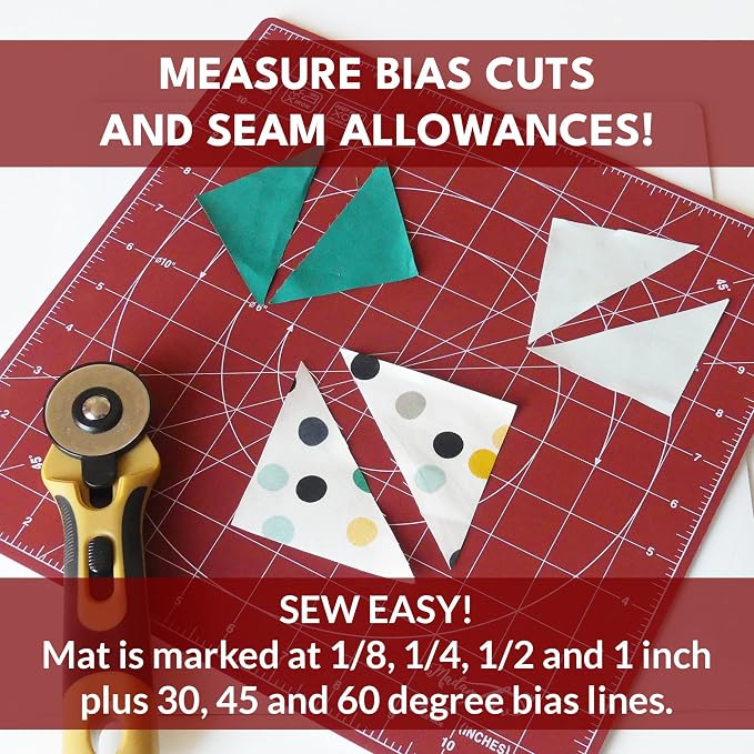 Madam Sew 12"×12" Rotating Self-Healing Cutting Mat — 360° Spin with Locking Base | Grid, Bias & Angle Lines | Non-Slip Rotating Cutting Mats for Quilting, Fabric, Sewing & Rotary Cutter Precision