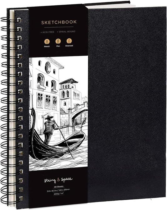 Artist’s Sketchbook Hardcover – 200GSM Very Thick Paper – Spiral Sketch Book for Drawing and Mixed Media – Sketch Pad, Art Book - 5.8 x 8.5, 40 Sheets / 80 Pages