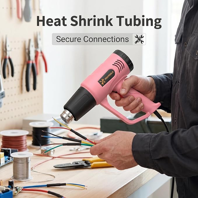 Pink Heat Gun 900W, Dual Temp Hot Air Gun Kit with 4 Nozzles & Scraper
