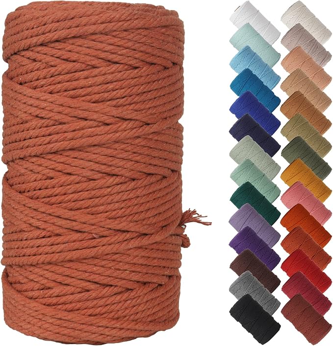 NOANTA Reddish Brown Macrame Cord 4mm x 109yards, Cotton Rope Macrame Yarn | Macrame Rope Supplies, 3 Strand Twisted Cotton Yarn String, Cotton Cord for Wall Hanging, Plant Hangers, Crafts, Knitting