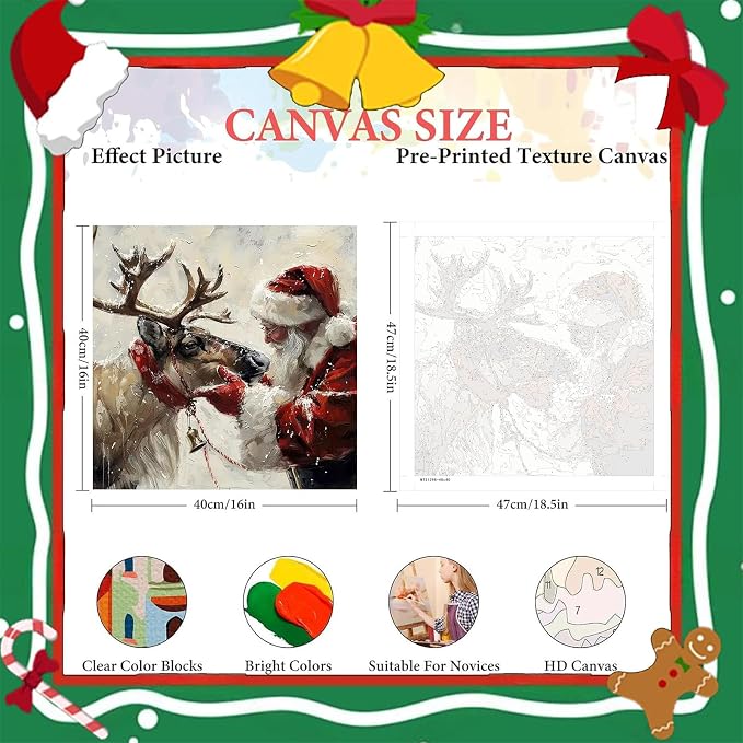 cviokrdu Christmas Paint by Numbers Kit for Adults - Santa Claus Adult Paint by Number Kits on Canvas, DIY Christmas Elk Oil Painting for Gift Home Wall Decor (16x16inch)