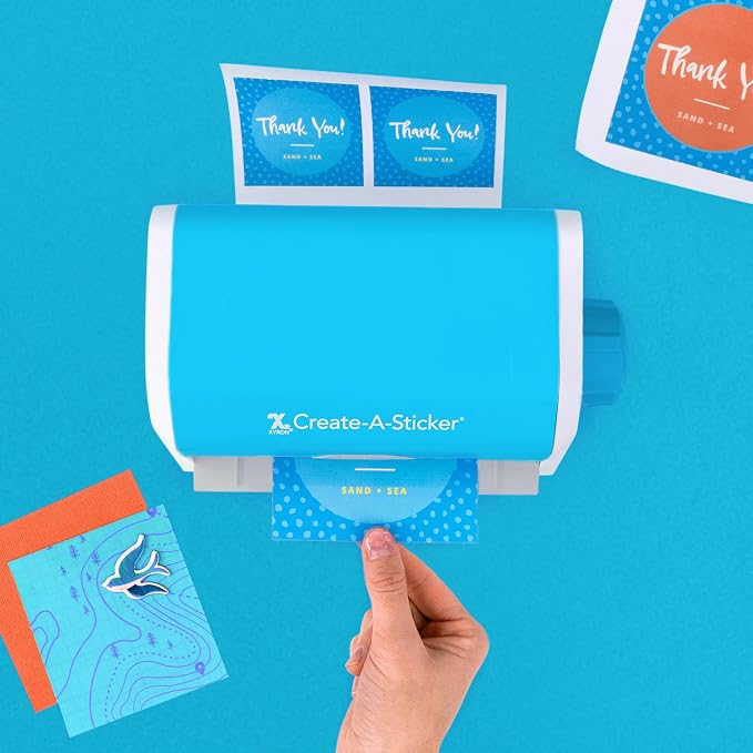 Xyron Create-a-Sticker, 5" Sticker and Label Maker Machine for Small Business and DIY Crafts, Includes Permanent Adhesive, Pre-Loaded (0501-05-10A)
